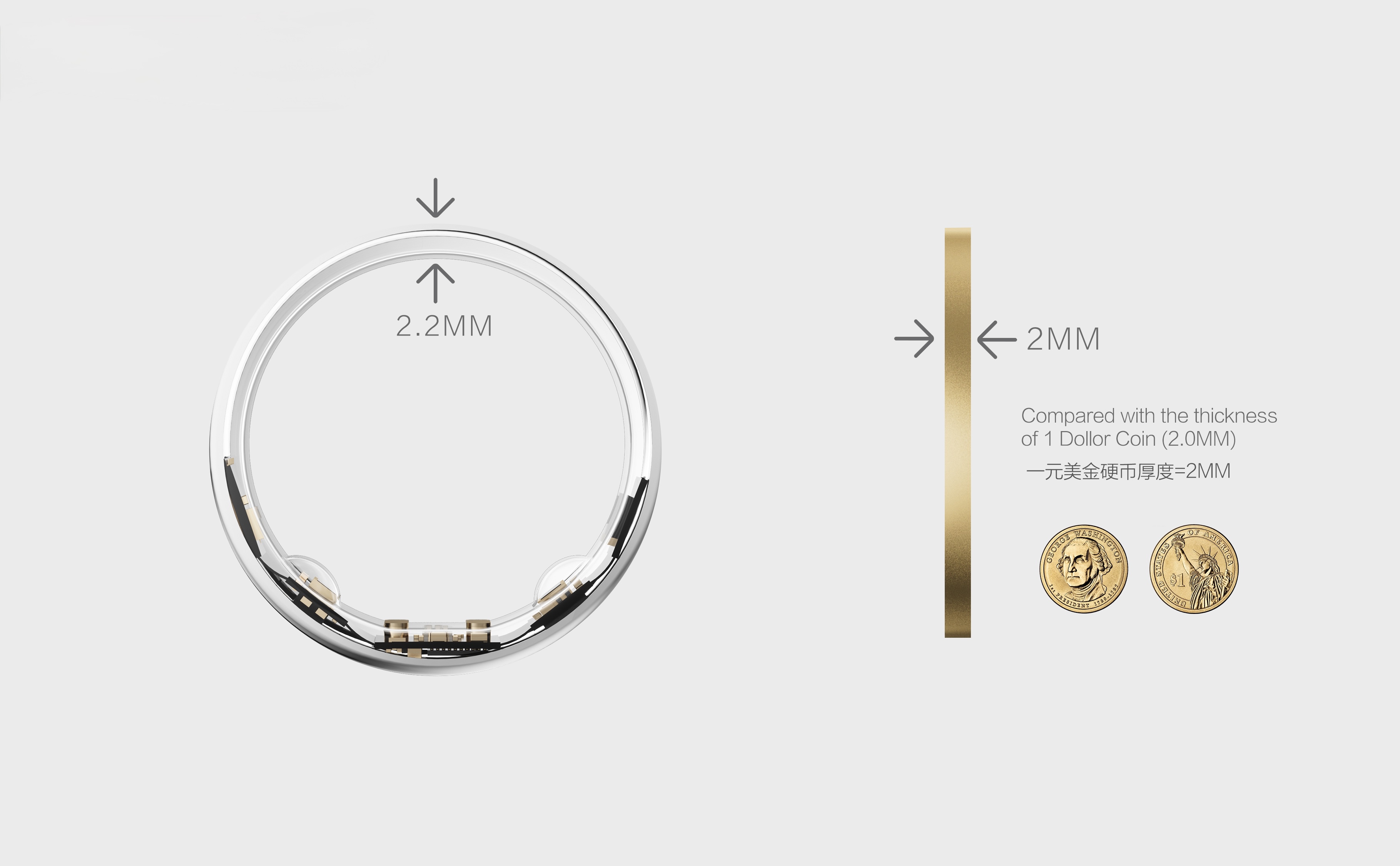 Nbidea smart ring cross-section — 2.2mm ultra-thin AI health ring