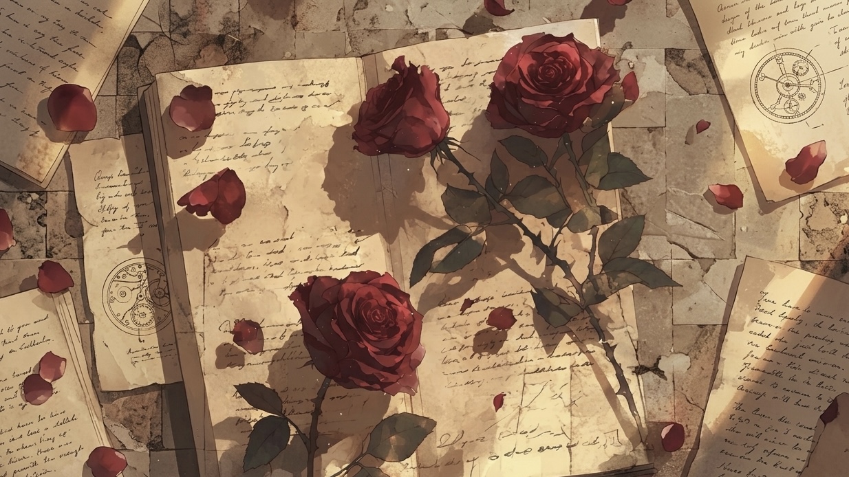 Dried roses on love letters